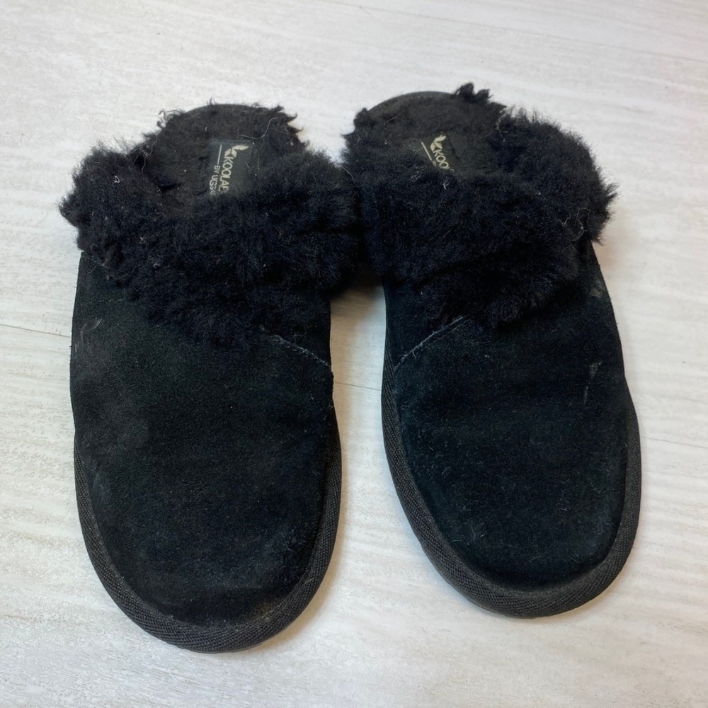 Koolaburra by UGG Womens 6 Slippers Suede Faux Fur Mules Black 1015823 Comfort